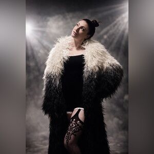 Chic Black and White Faux Fur Coat